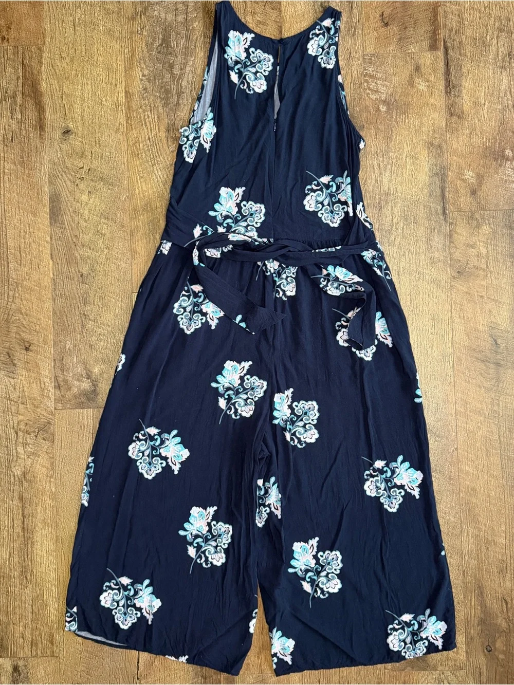 LOFT Women’s Wide Legs High Neck Elastic Waist Jumper Blue Floral Romper Belted